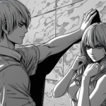 manga style kabedon hand on the wall pose