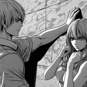 manga style kabedon hand on the wall pose