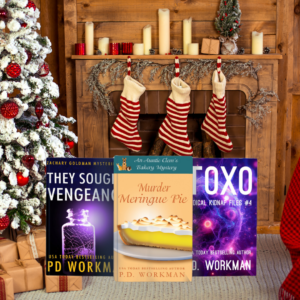 3 books in christmas scene
