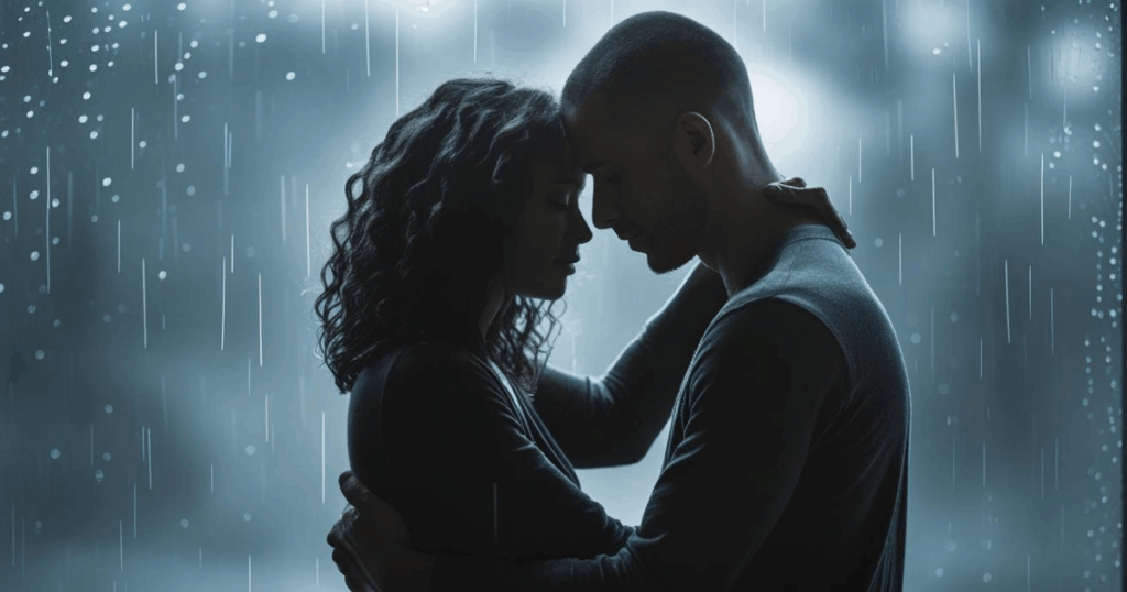 zachary goldman private investigator and kenzie kirsch medical examiner silhouetted against rainy window