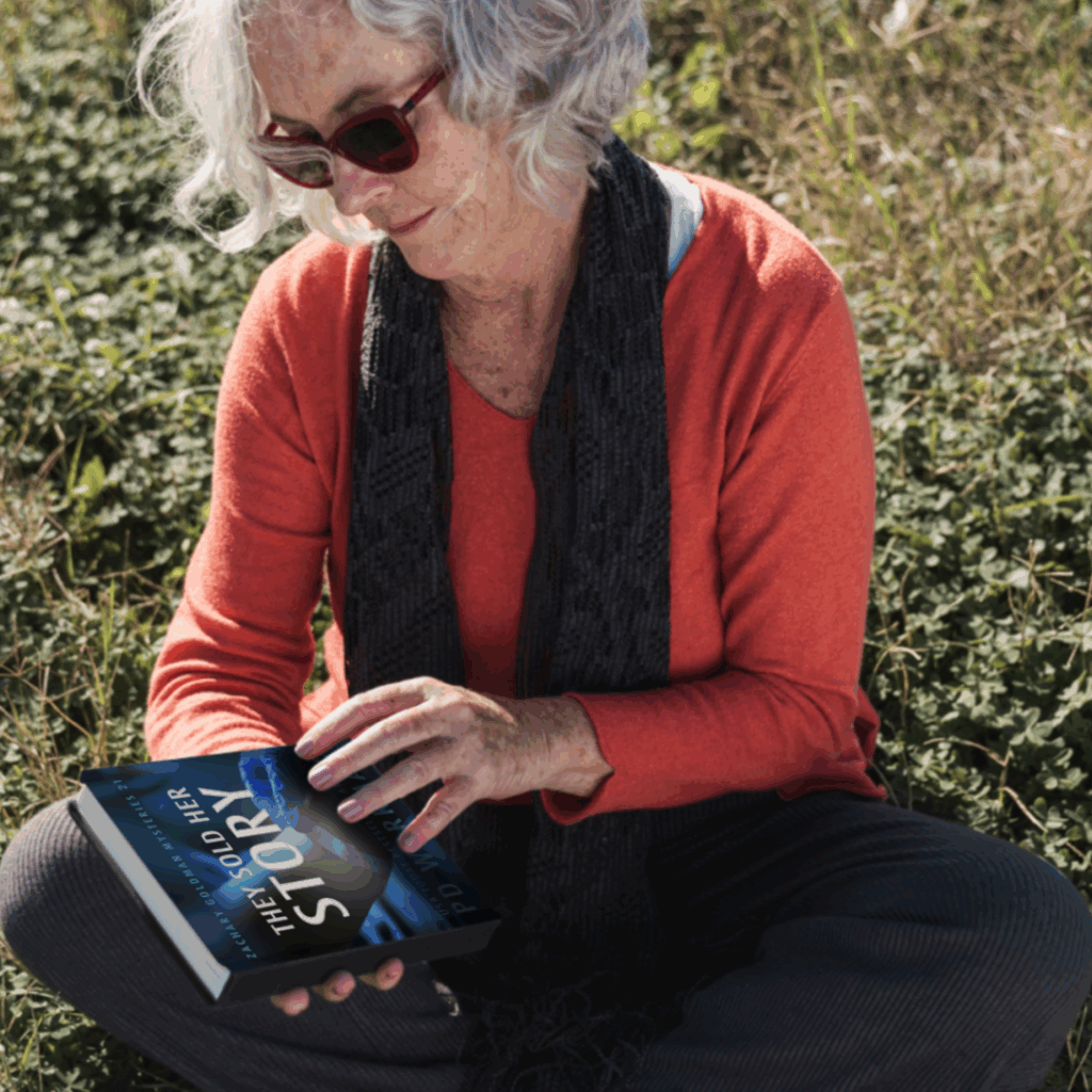 woman reading They Sold Her Story zachary goldman mystery series
