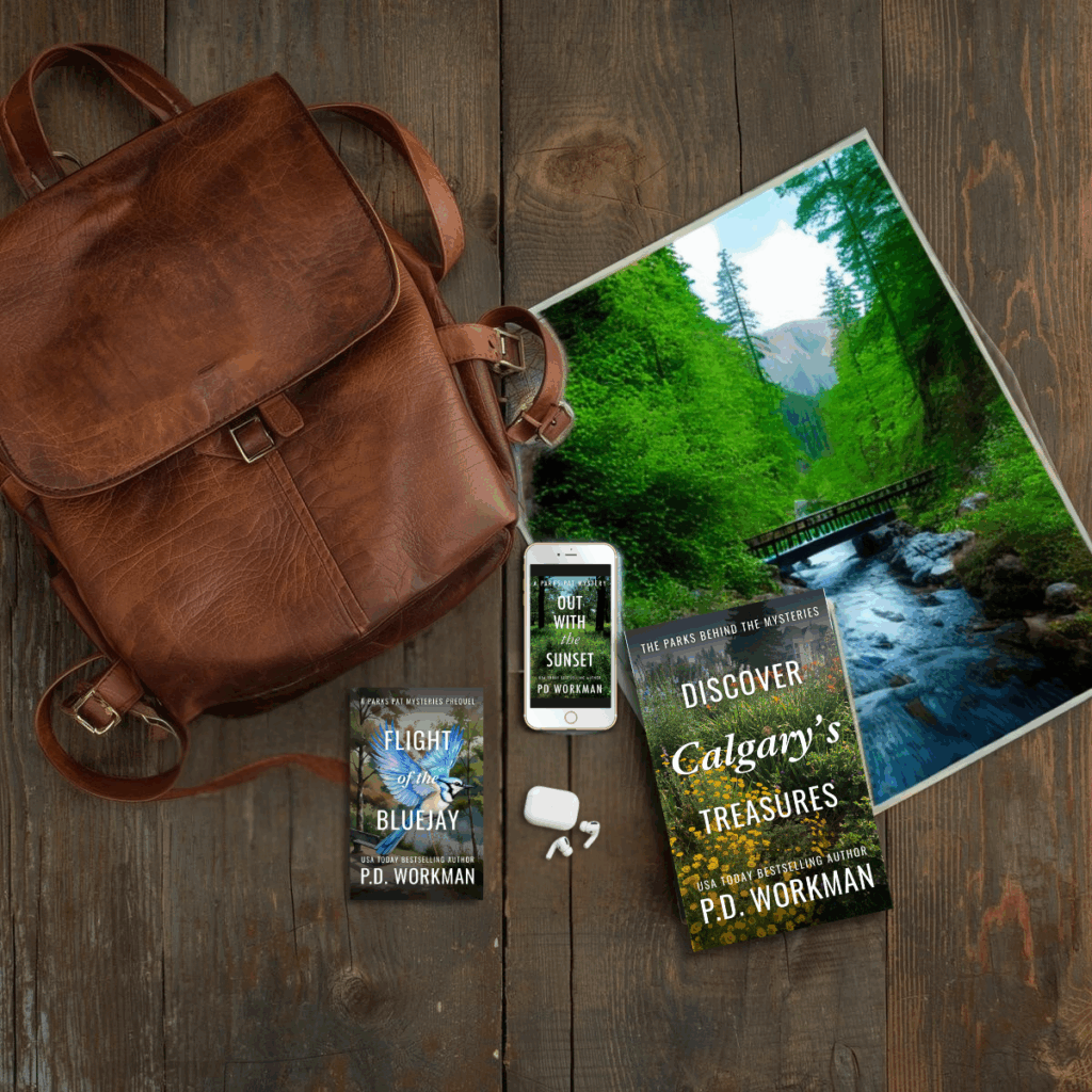 flat lay of parks pat survival pack, police procedural mysteries set in picturesque canada