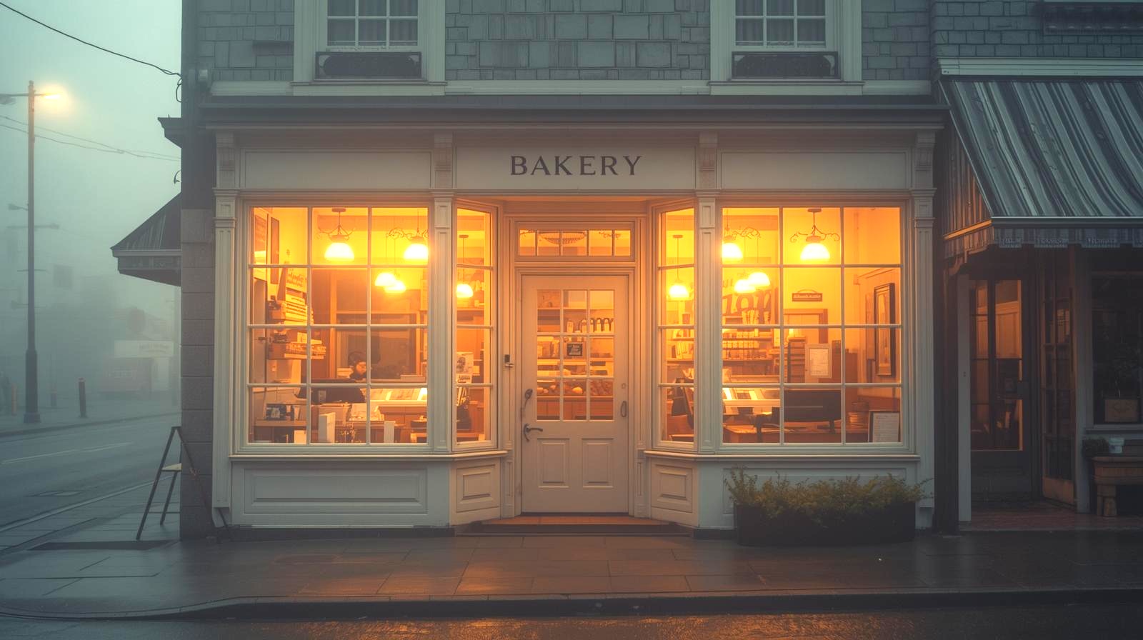 Cozy Mysteries by P.D. Workman - small town bakery in warm light