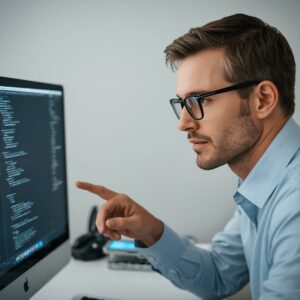 author pointing at computer screen