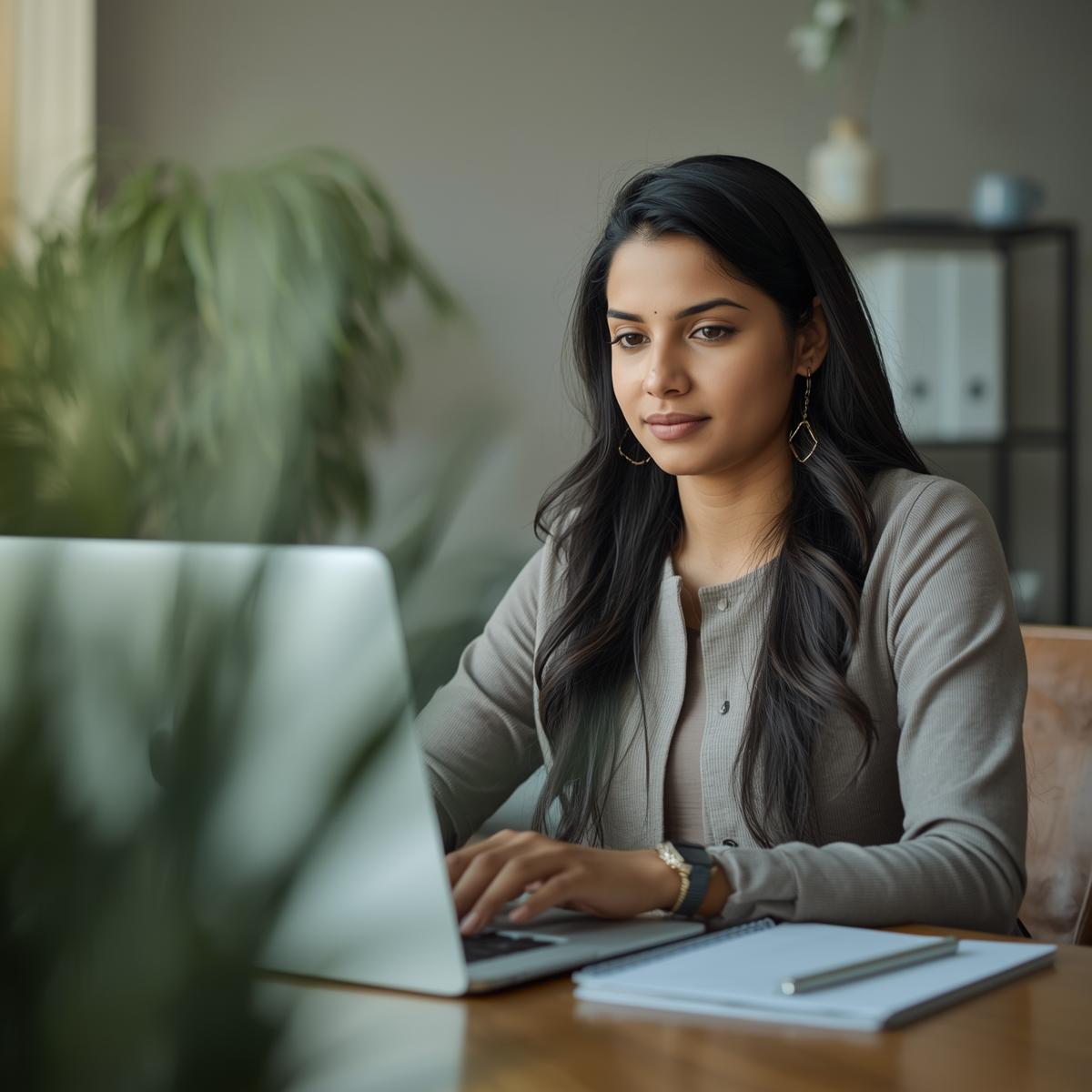 woman author working at computer