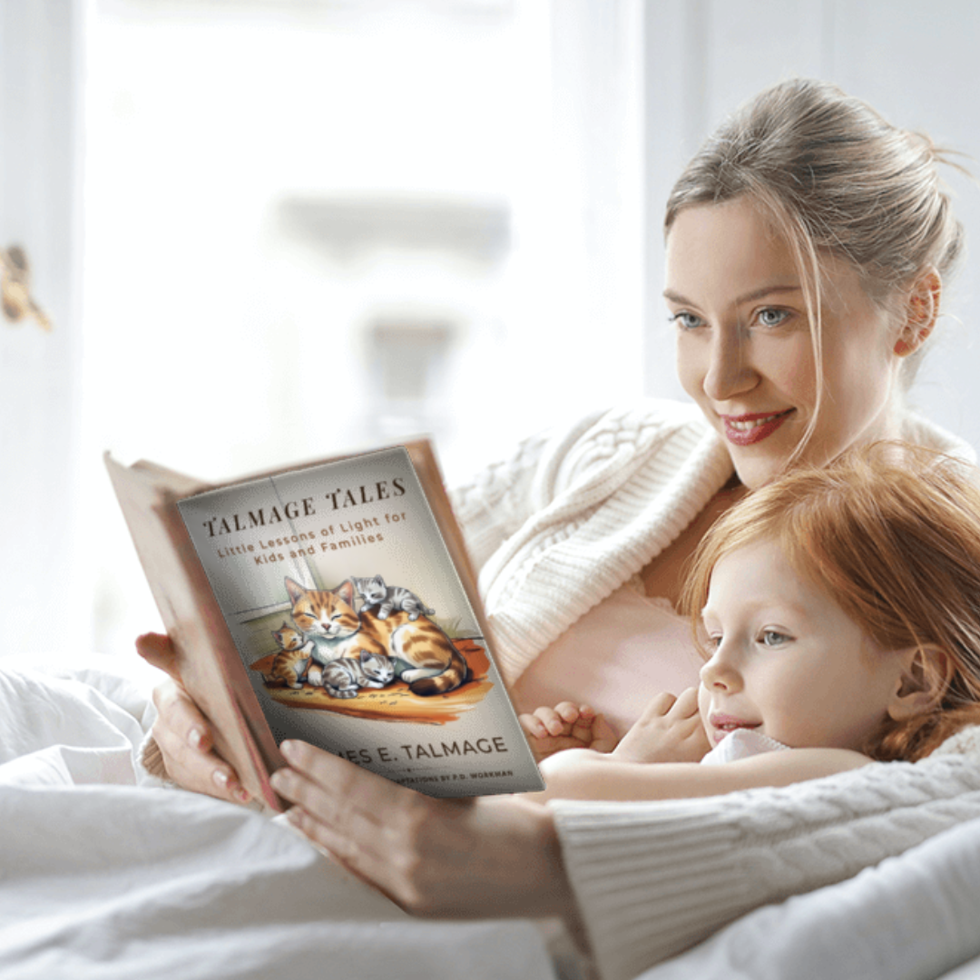 Mother and child reading Talmage Tales together