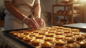 baker making mini quiches