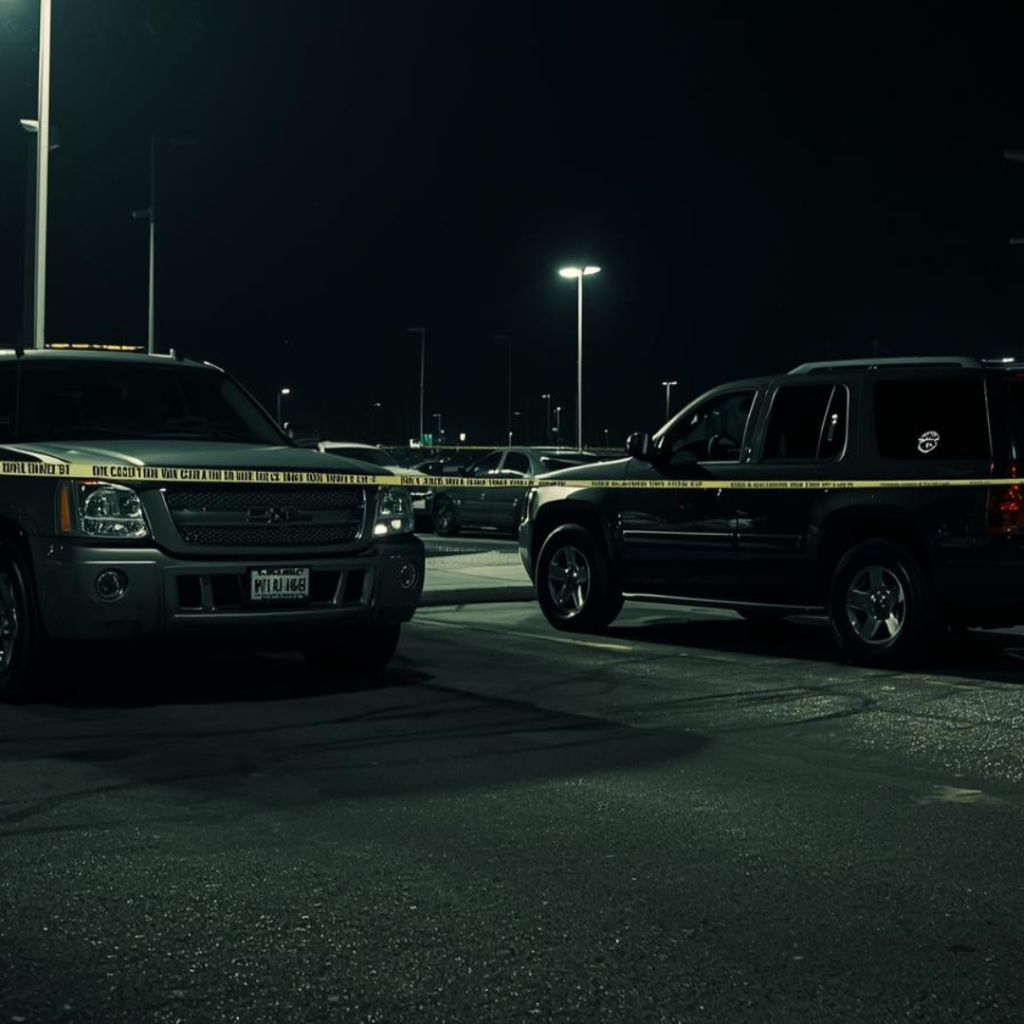 parking lot square | pdworkman.com 2 suvs in a dark parking lot with crime scene