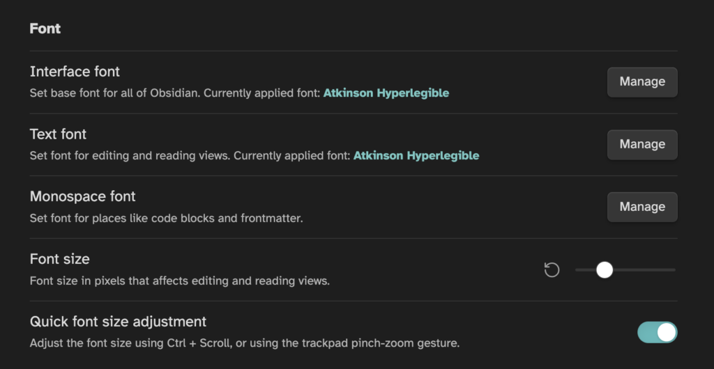 font | pdworkman.com Obsidian font and font size settings