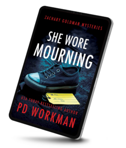mock-01004-4ebef | pdworkman.com ipad showing cover of she wore mourning, zachary goldman mysteries #1