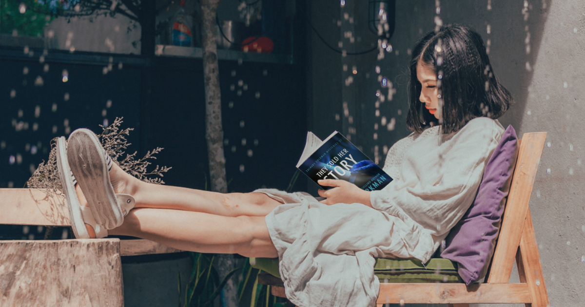 woman reading They Sold Her Story, A standalone Zachary Goldman Mystery