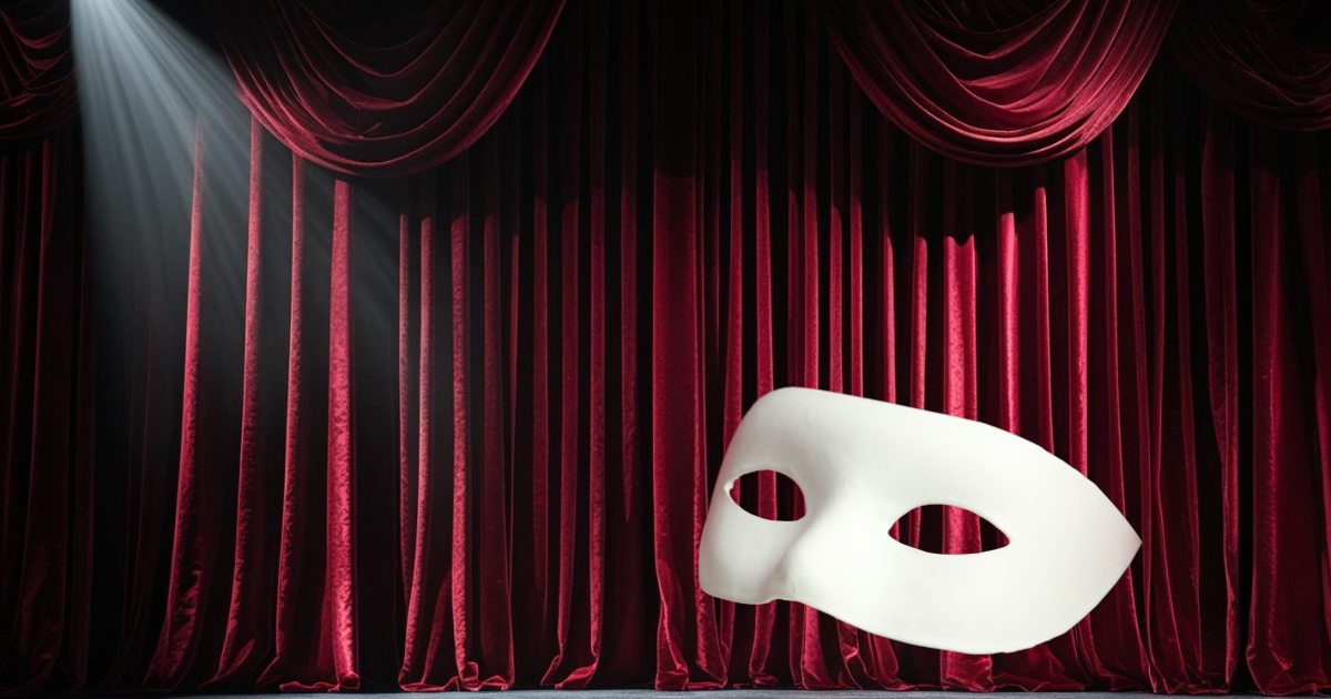 Curtains and mask image for He Was Not Himself