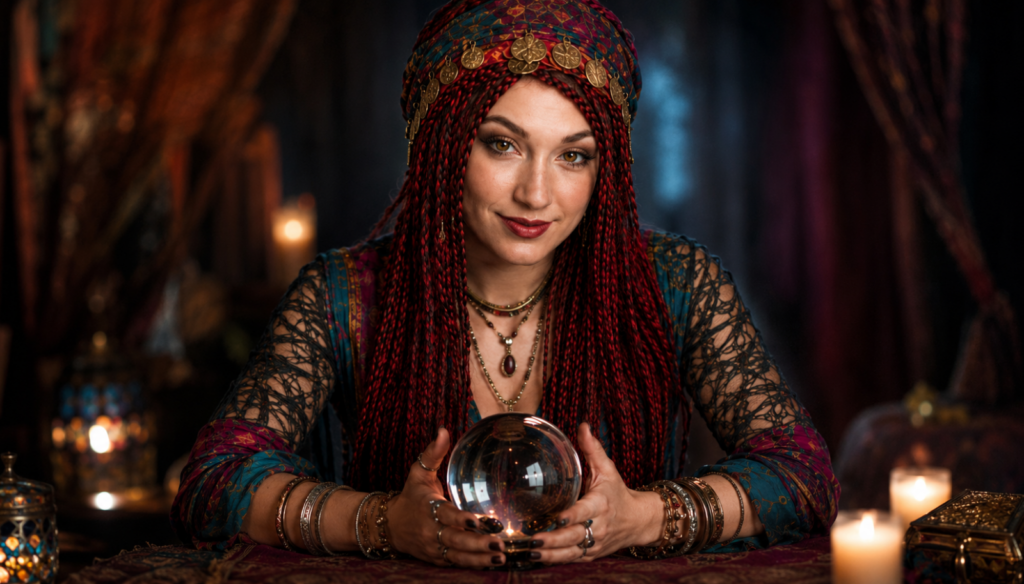 Reg Rawlins psychic investigator with her crystal ball