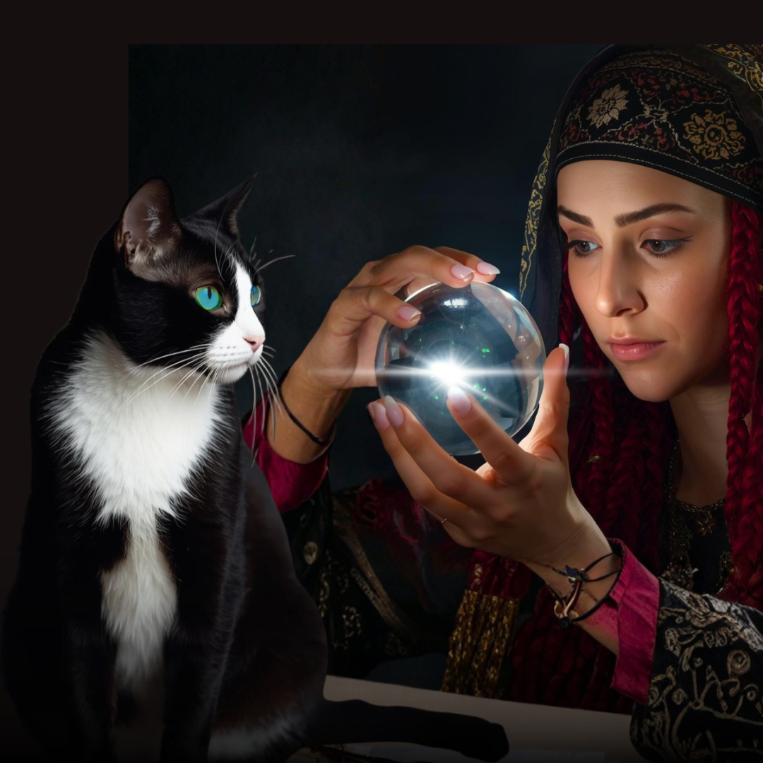 Reg Rawlins and Starlight look at crystal ball