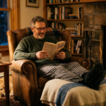 dad reading in comfy chair