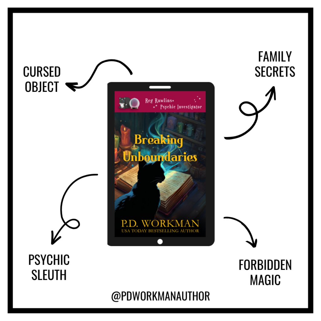 Tropes graphic for Breaking Unboundaries - cursed object, family secrets, psychic sleuth, forbidden magic