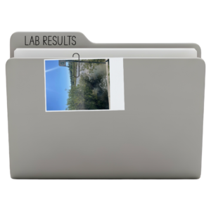 lab results file folder with polaroid of griffith wood